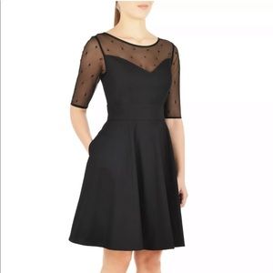 eShakti Black Retro Mesh Sleeve Dress w/ Pockets